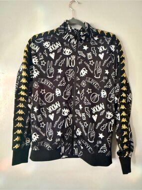 Kappa Graffiti Print Track Jacket Black Gold Logo Tape Full Zip Youth XL